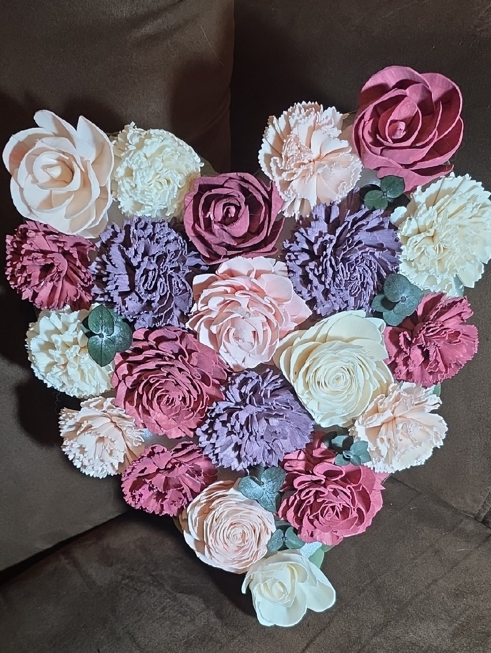 Handcrafted Sola Wood Flowers Wall Heart - Pink, Purple & Cream Home Accent